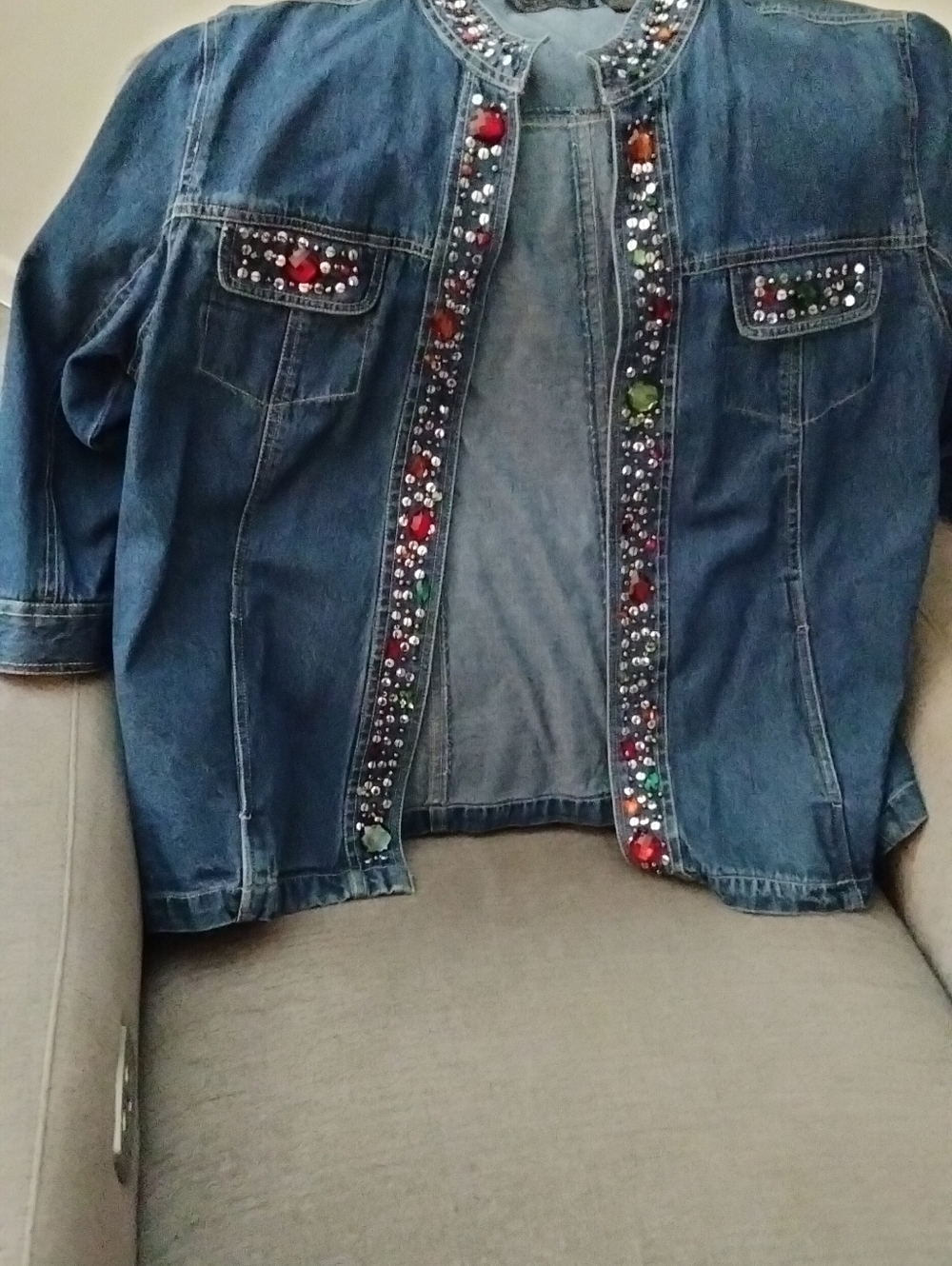 Embellished Denim Jacket with Multicolor Gems